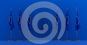 European summit or EU meeting concept. Europe flags on the blue background.3d illustration and 3d work photo