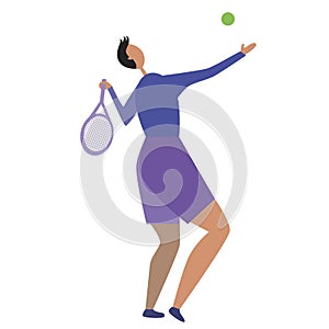 European tennis player with a racket isolated on a white background for design as a concept of competition and victory, flat