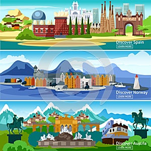 European Touristic Banners Set