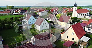 European town from above. German village aerial view. Small European city aerial view. Beautiful small town aerial view