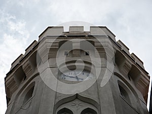 European town old stone clock tower top part