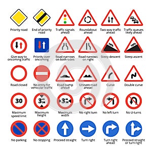 European traffic signs. Vector road icons collection.