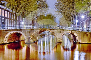 European Travel Concepts. Vivid and Picturesque Night View of Amsterdam