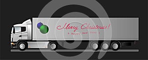 A European truck with a semitrailer carries gifts for Christmas and New Year. Vector