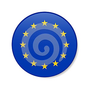 European Union circle button icon. EU round badge flag. 3D realistic isolated vector illustration