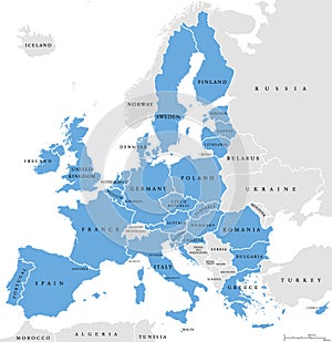 European Union countries, English labeling, political map