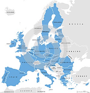 European Union countries, English labeling, political map photo