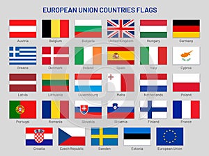 European Union countries flags. Europe travel states, EU member country flag vector set