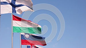 European Union countries flags waving