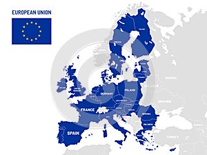 European Union countries map. EU member country names, europe land location maps vector illustration