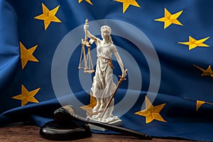 European union court of justice or ECJ, legal system in Europe and the legislature branch of government concept with a gavel, a