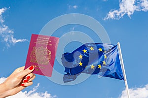 UK passport and EU flag - Brexit theme