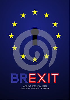 European Union EU flag with keyhole, Brexit concept design illustration isolated on blue background with copy space, vector eps