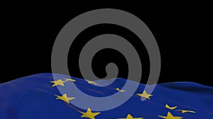 European Union fabric flag waving on the wind loop. Embroidery stiched cloth banner swaying on the breeze. Half-filled black