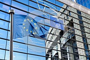 European Union flag against European Parliament