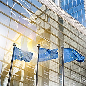 European union flag against parliament in Brussels