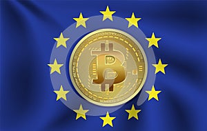 European union flag with Bitcoin