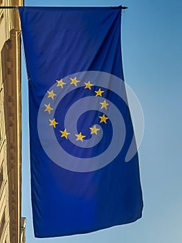 European union flag on the blue sky