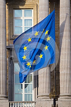 European Union Flag on the building in Brussels.