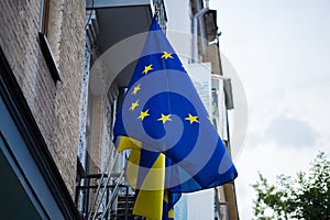 European Union flag on a building facade