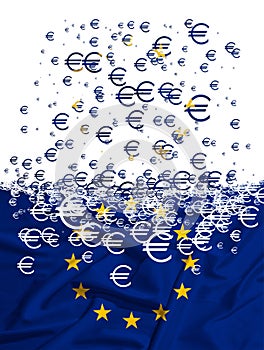 European Union flag dissolving as a simbol of crisis