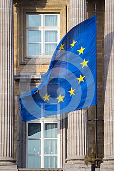 European Union Flag on Federal Parliament of Belgium in Brussels.