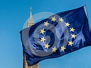 European Union flag in front of Big Ben, Brexit EU