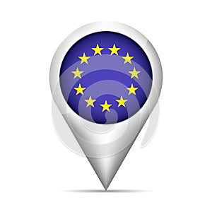 European Union flag map pointer with shadow. Vector illustration