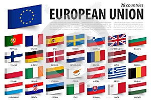 European union flag and member . Sticky note design . Europe map background . Vector