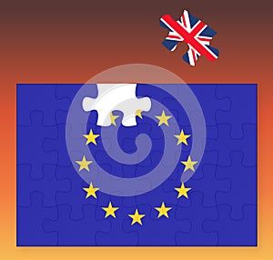 European Union flag missing United Kingdom Great Britain jigsaw puzzle piece, Brexit, EU sunset