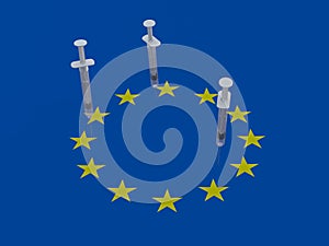European Union flag with three syringe