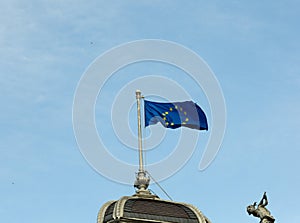 European Union flag at the top of the building