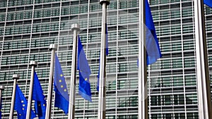 European Union flags against European Parliament building