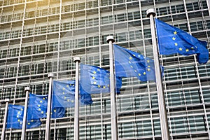 European Union flags in front of the Berlaymont