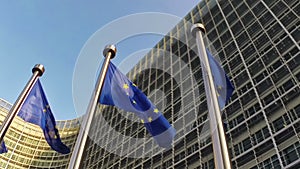 European Union flags waving in front of European Commission, Brussels