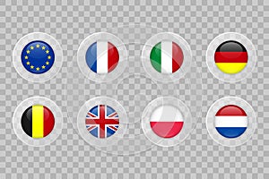 European Union, France, Italy, Germany, Belgium, United Kingdom, Poland, Netherlands flag on transparent background. Isolated