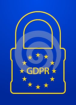 European Union General Data Protection Regulation illustration. Concept security technology with shield and padlock, lock. EU GDPR