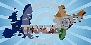 EU and Indian map flags with trade text illustration