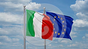 European Union and Italy two flags