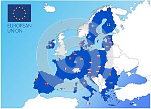 European Union map with the territorial division of the states, vector