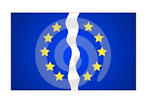 European Union Twelve Star Flag Torn. Vector Illustration