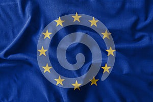 European Union & x28; EU & x29; flag painting on high detail of wave cotton fabrics . 3D illustration photo