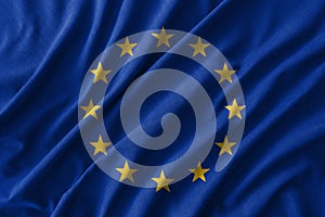 European Union & x28; EU & x29; flag painting on high detail of wave cotton fabrics . 3D illustration photo