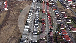 European urban suburban cityscape, aerial view of residential houses and yards. Cluj Napoca, Romania