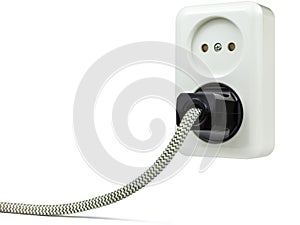 European wall outlet with power plug isolated on white