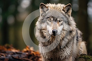 EUROPEAN WOLF Canis lupus, Portrait of an adult male wolf in the forest