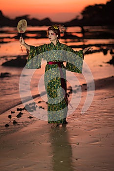 European woman in Geisha kimono
