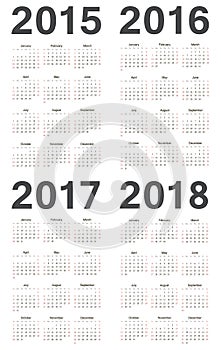 European 2015, 2016, 2017, 2018 year vector calend