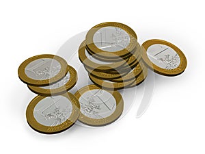 Euros coins on white background