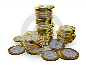 Euros coins on white background